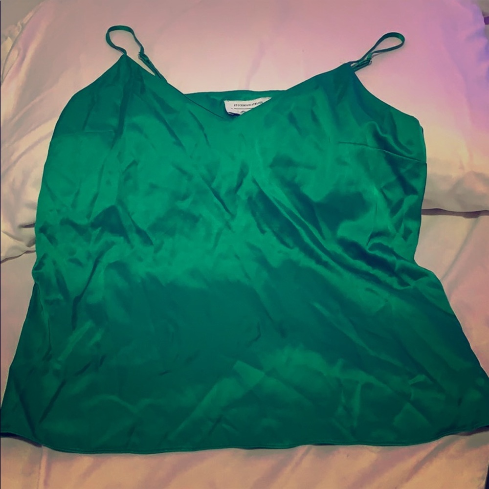 Green silk tank top.